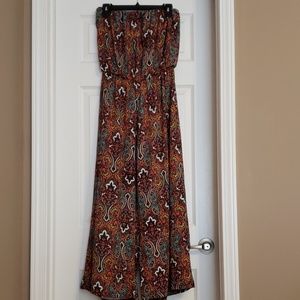 Espresso Patterned Strapless Romper Jumpsuit